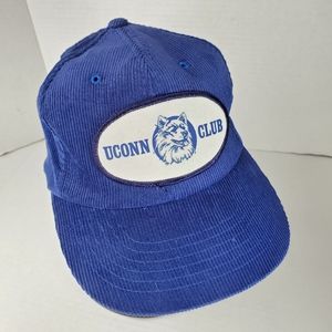 Vintage UConn Club Huskies Blue Corduroy Snapback Hat Cap Patch Connecticut